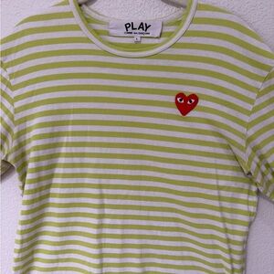 Comme des Garçons PLAY Green White Stripe Heart Logo Long Sleeve Tee Large